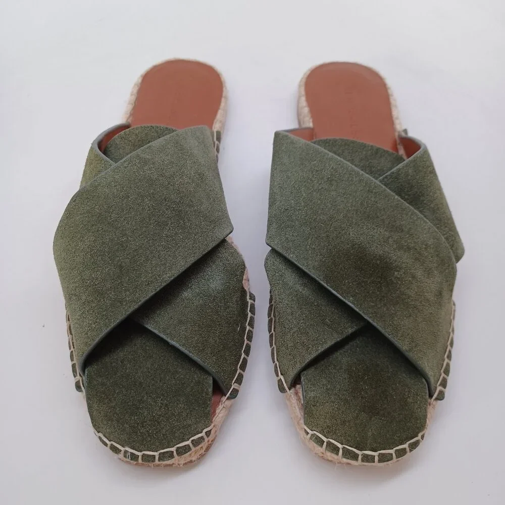 Aerosoles Shoes Womens US 7.5 Green Suede Slide Halley Espadrille‎ Slip On Flats